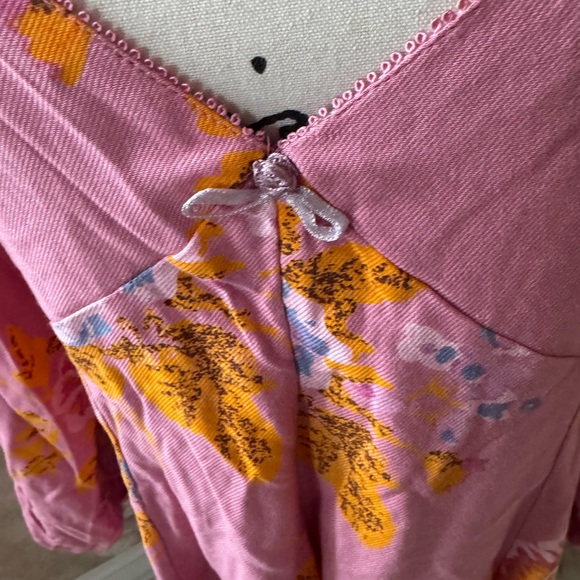 FREE PEOPLE FRANCESCA FLORAL PRINT DRESS MEDIUM PINK FLORAL - Picture 7 of 8